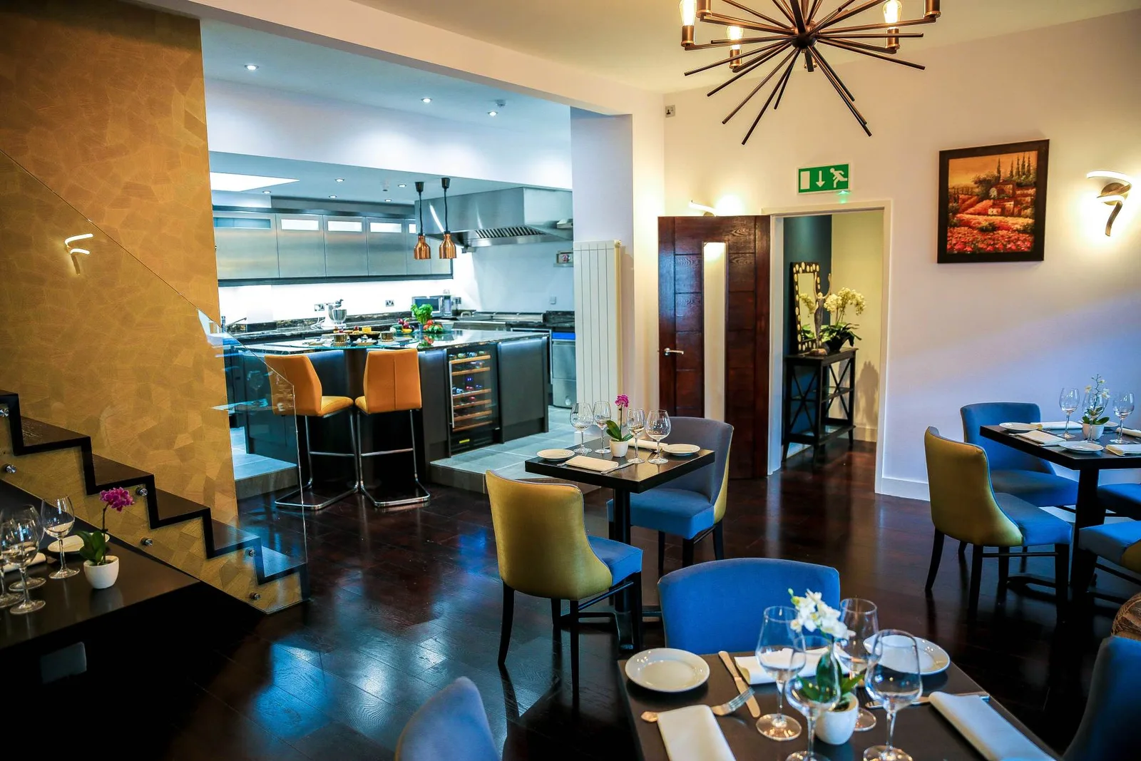 The Goodfellows@7B dining room with the open kitchen in view.