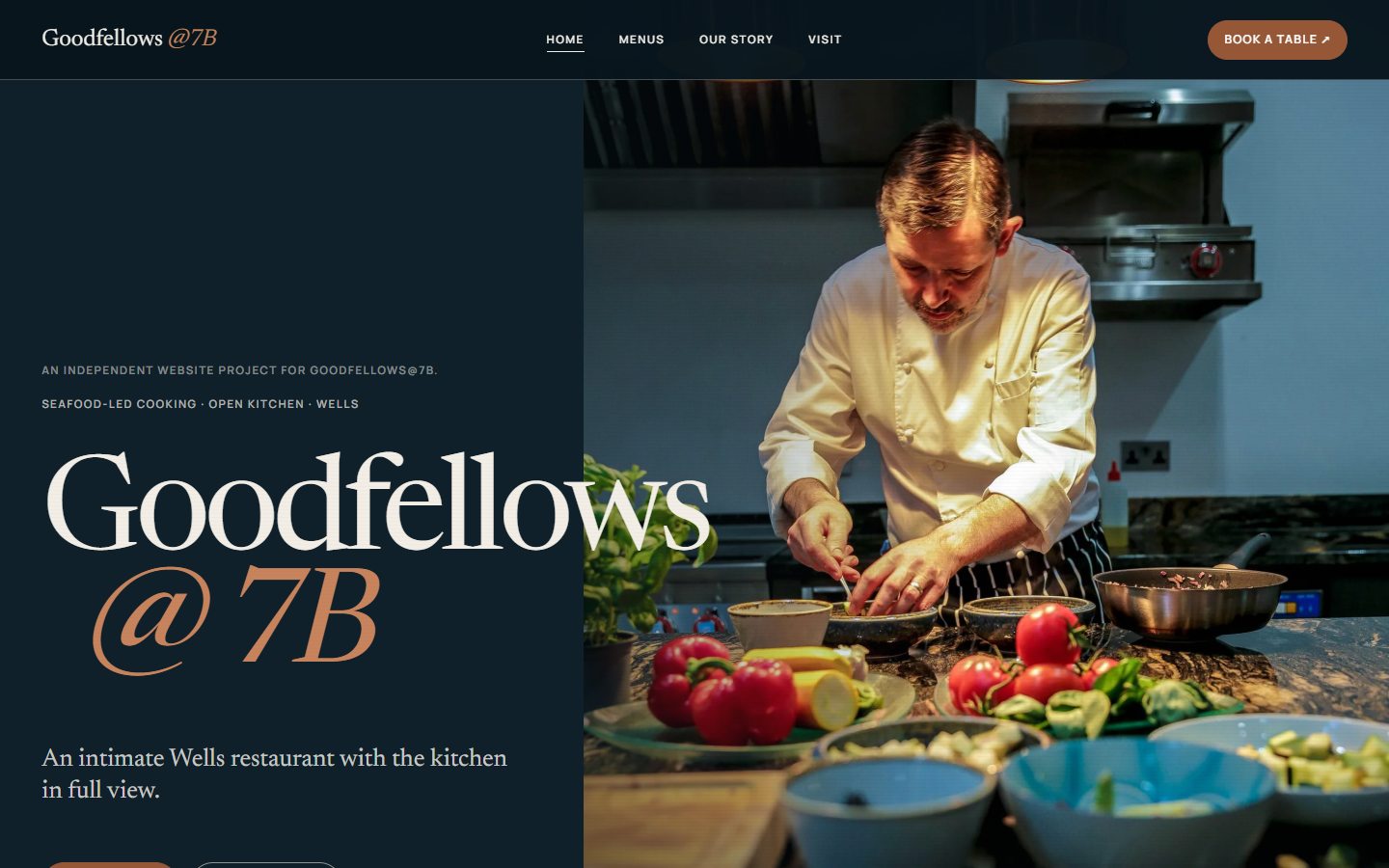 Goodfellows@7B website homepage with the restaurant's cook at work
