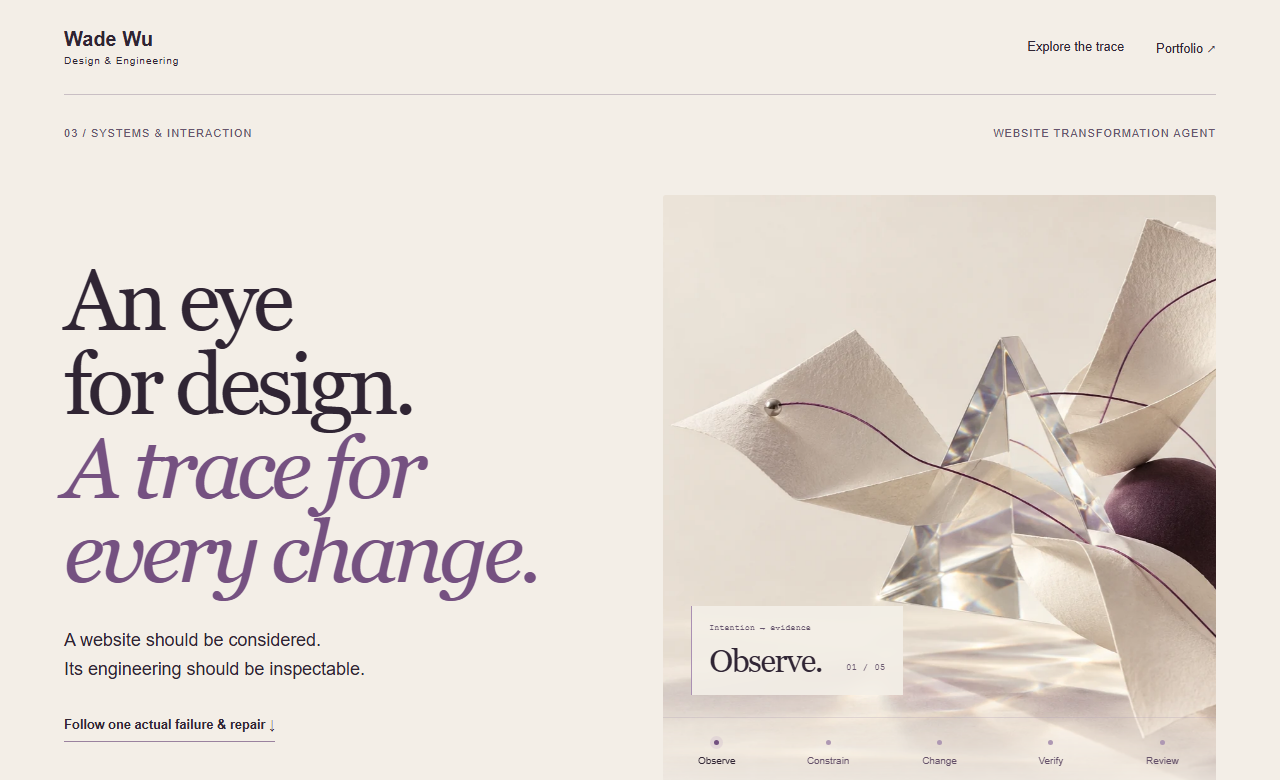 Website Transformation Agent, a view of Wade's Website Transformation Agent self-built project