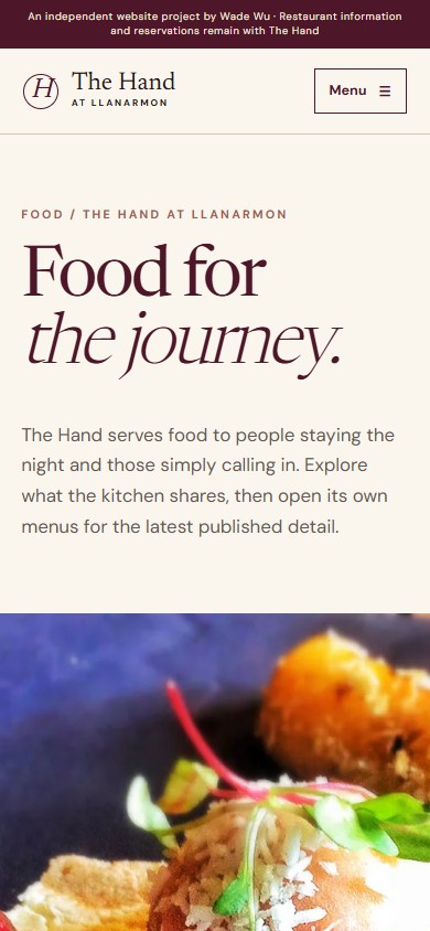 Mobile food page with official menu links