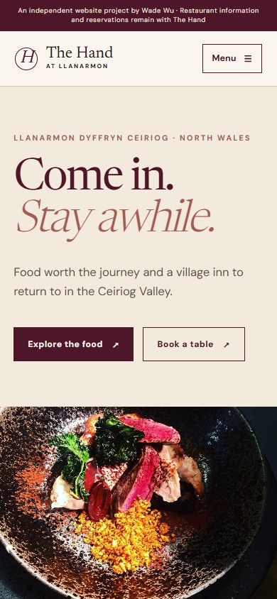 Mobile homepage for The Hand